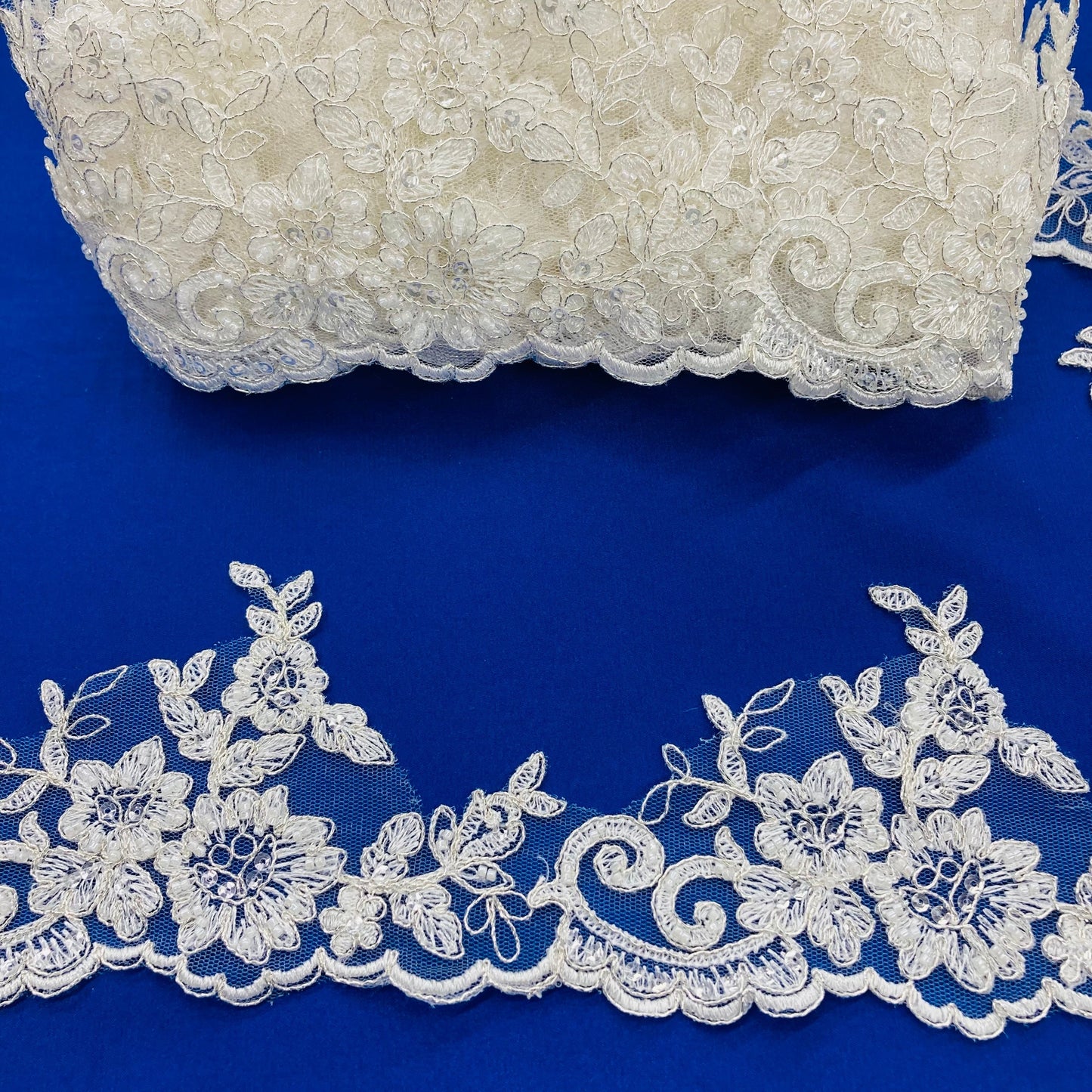 Beaded & Corded Lace Trimming Embroidered on 100% Polyester Net Mesh | Lace USA - 96796W-HB-4