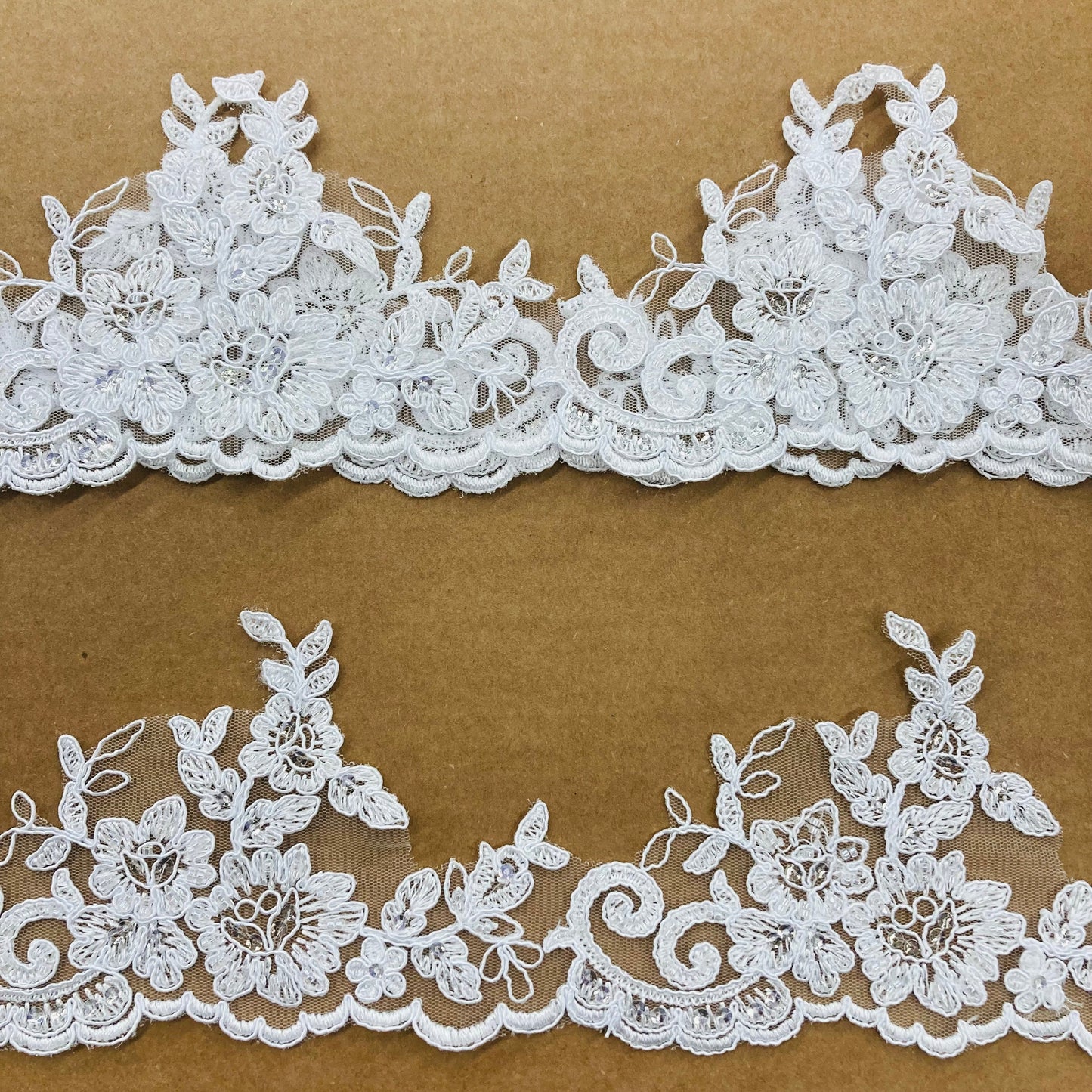 Beaded & Corded Lace Trimming Embroidered on 100% Polyester Net Mesh | Lace USA - 96796W-HB-3