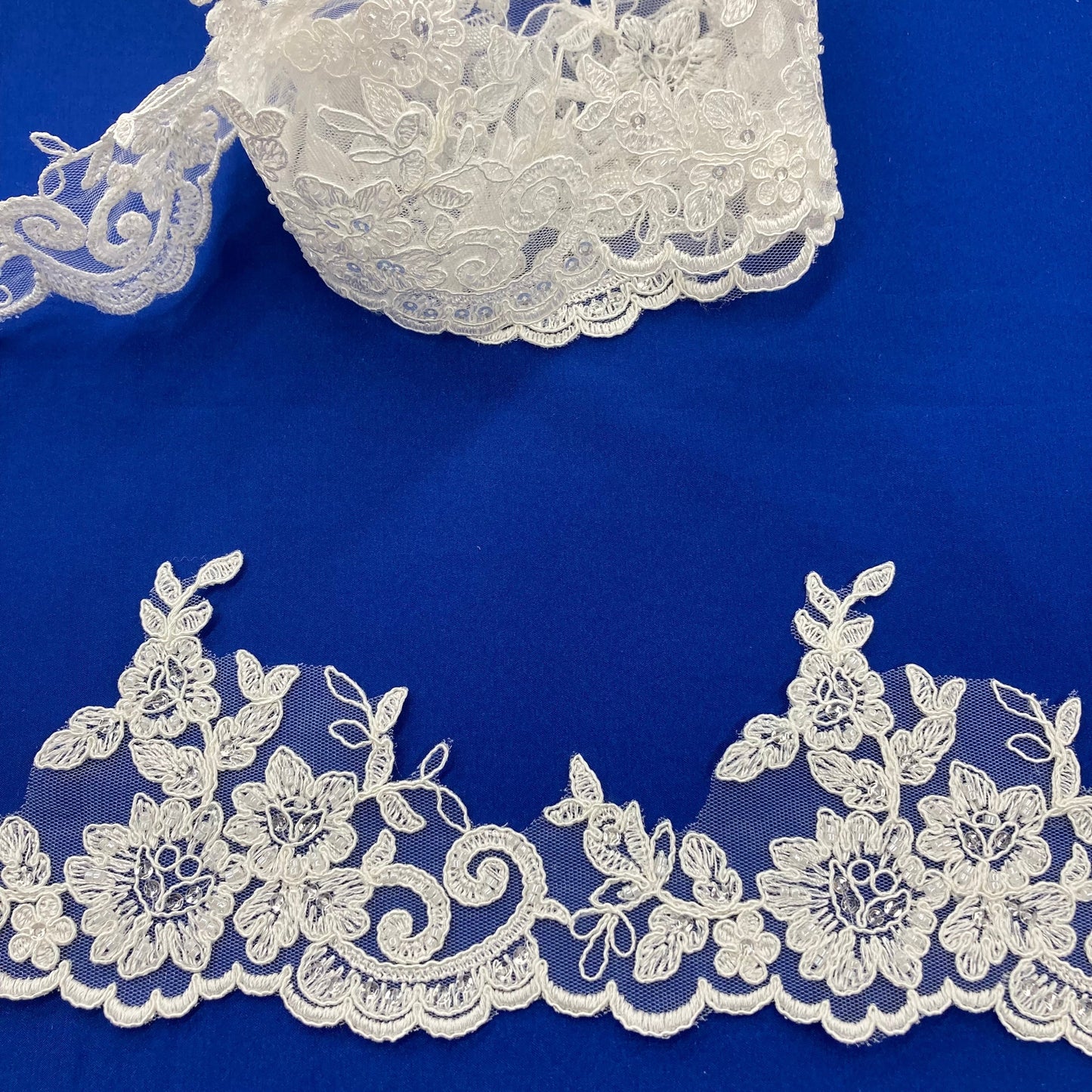 Beaded & Corded Lace Trimming Embroidered on 100% Polyester Net Mesh | Lace USA - 96796W-HB-2